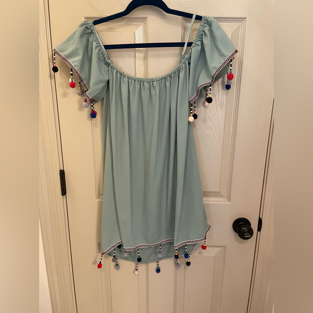 Love J Green Off the Shoulder Dingy Ball Dress